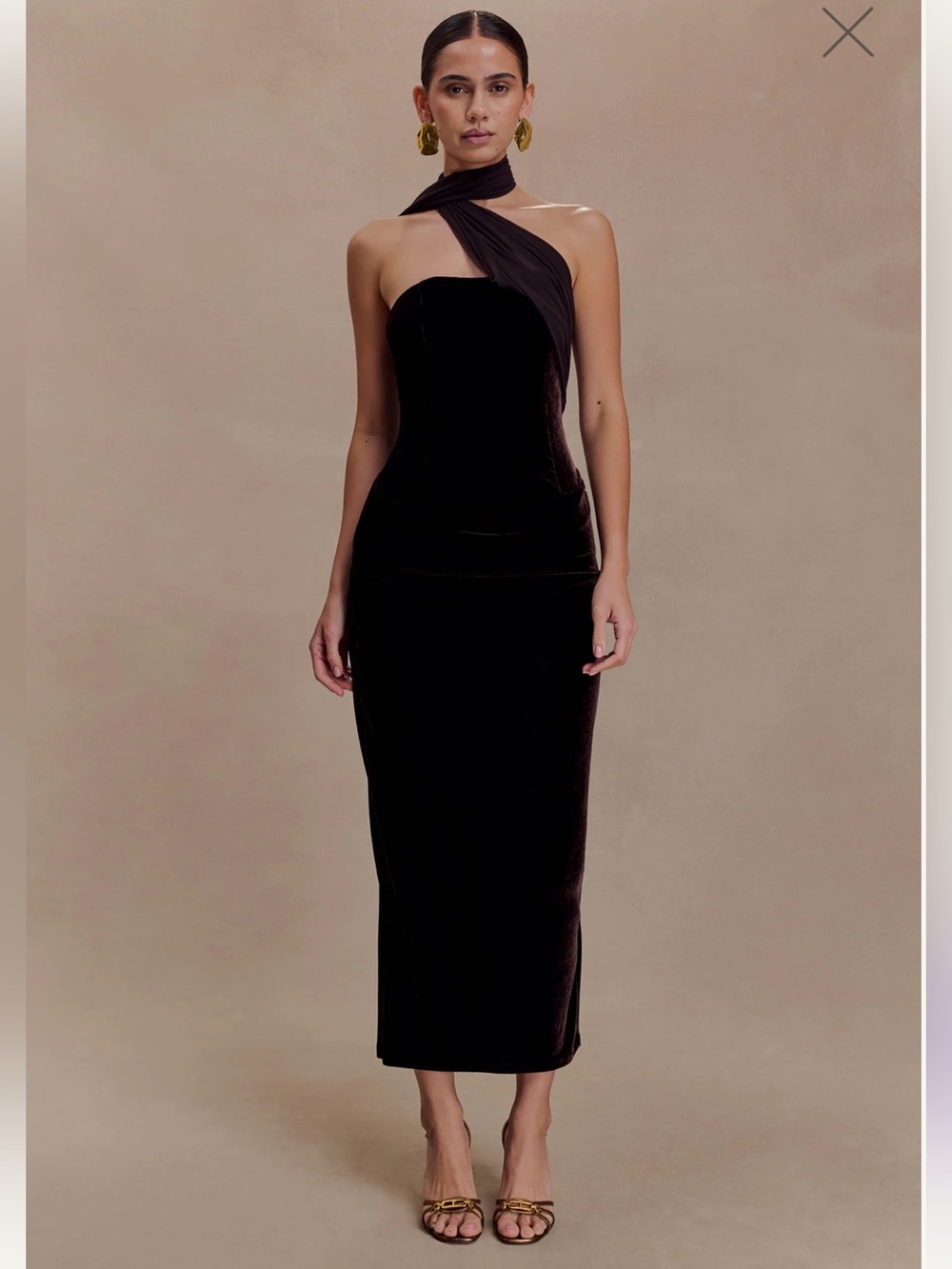 Meshki Brown Draped Evening Dress